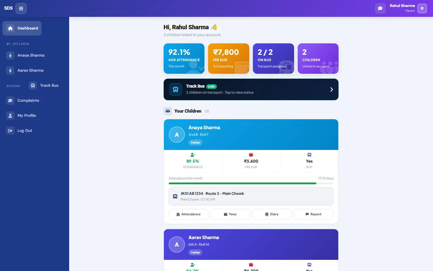 Parent dashboard on a computer